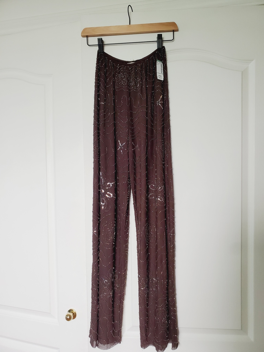 Lizette Collection Beaded Sheer Pants – Chocolate Brown / Plum